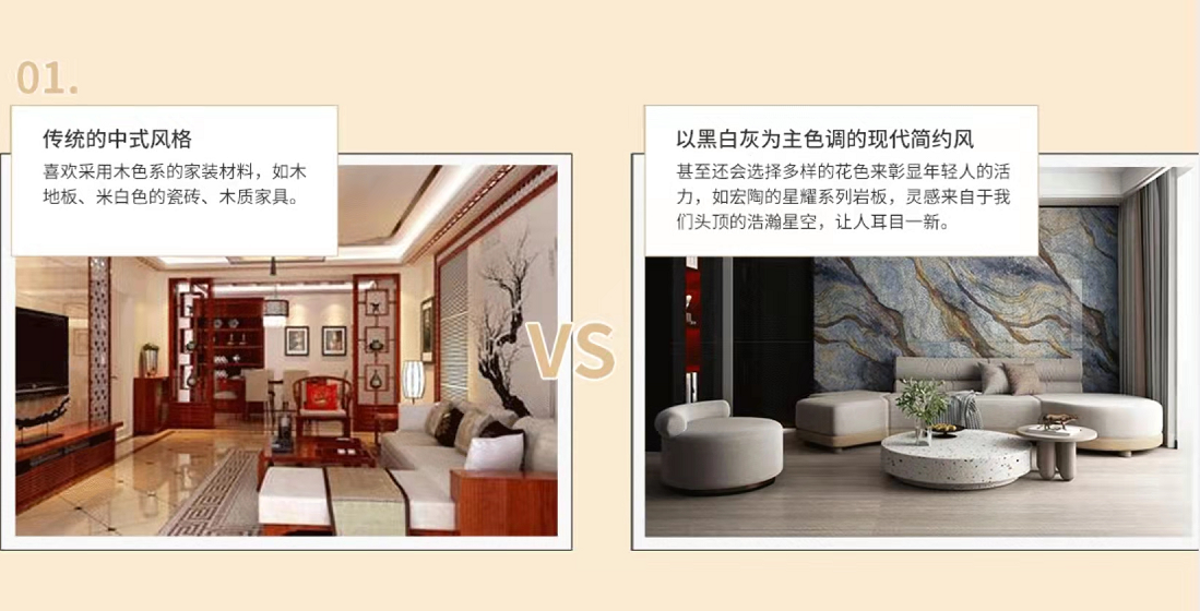 宏陶傳統(tǒng)中式和現(xiàn)代簡約風格對比圖